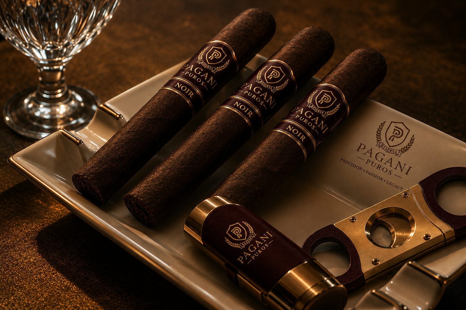 Noir cigars on presentation tray