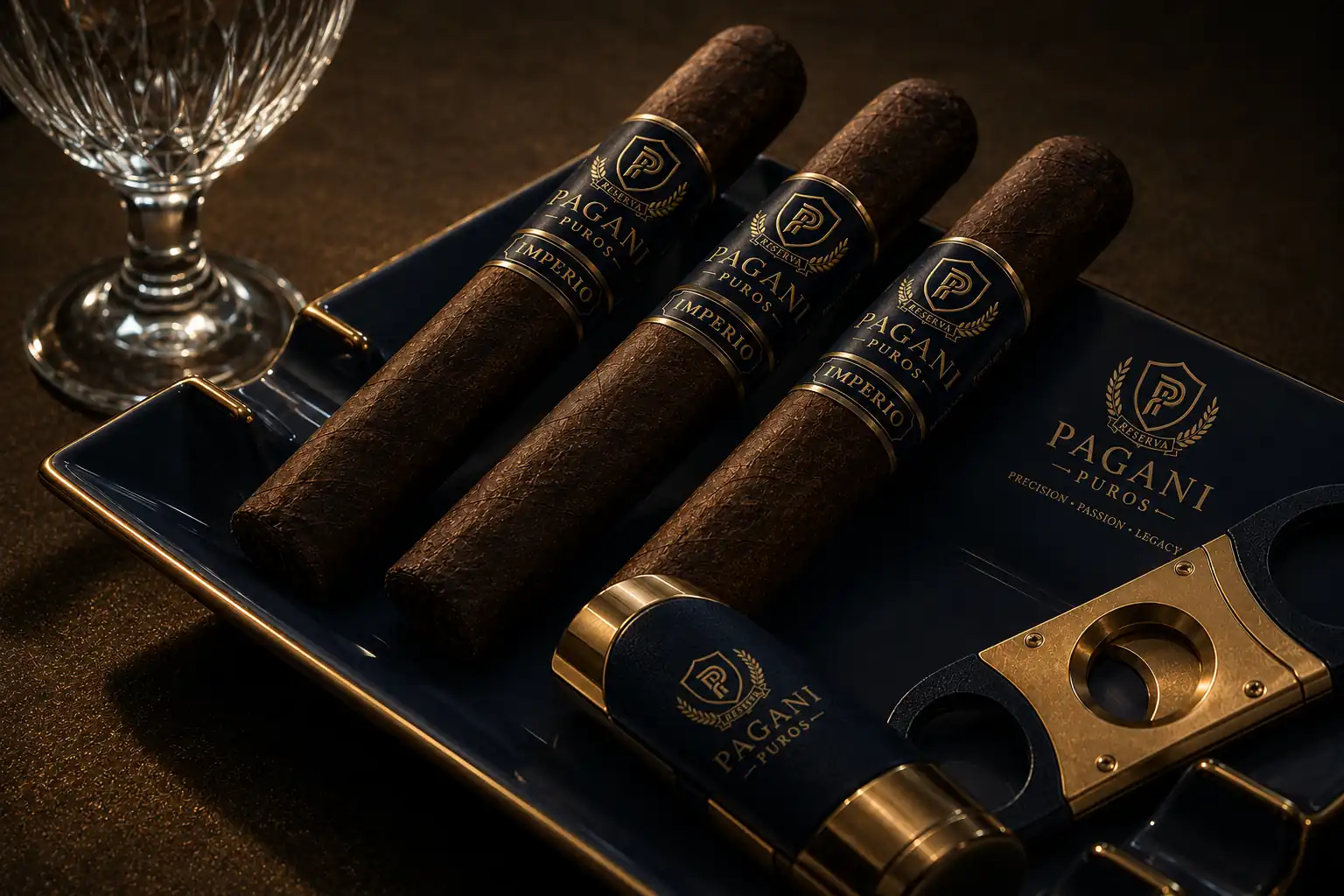 Imperio cigars on blue presentation tray