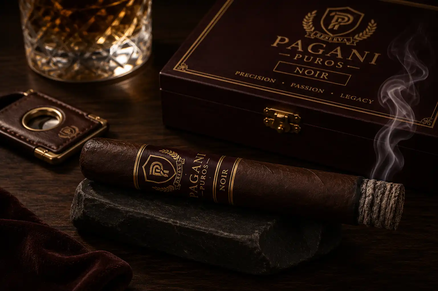 Noir cigar with box and cutter